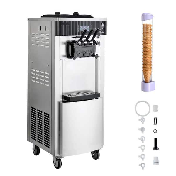 Commercial Soft Ice Cream Machine 6 qt. Stainless Steel 3-Flavors 5.3 to 7.4 gal. /H PreCooling Self-Cleaning Clean