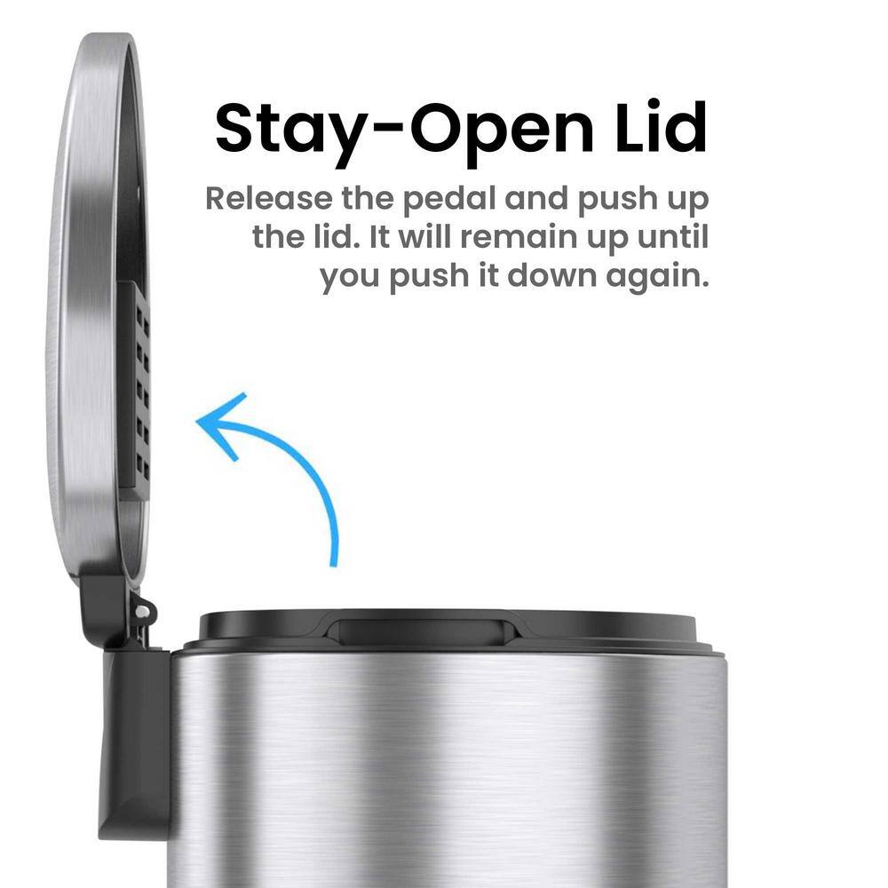 SoftStep 3 Gallon Brushed Stainless Steel Semi-Round Trash Can with Odor Filter