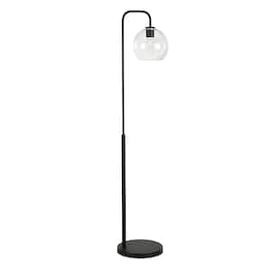62 in. Black 1 1-Way (On/Off) Arc Floor Lamp for Living Room with Glass Round Shade