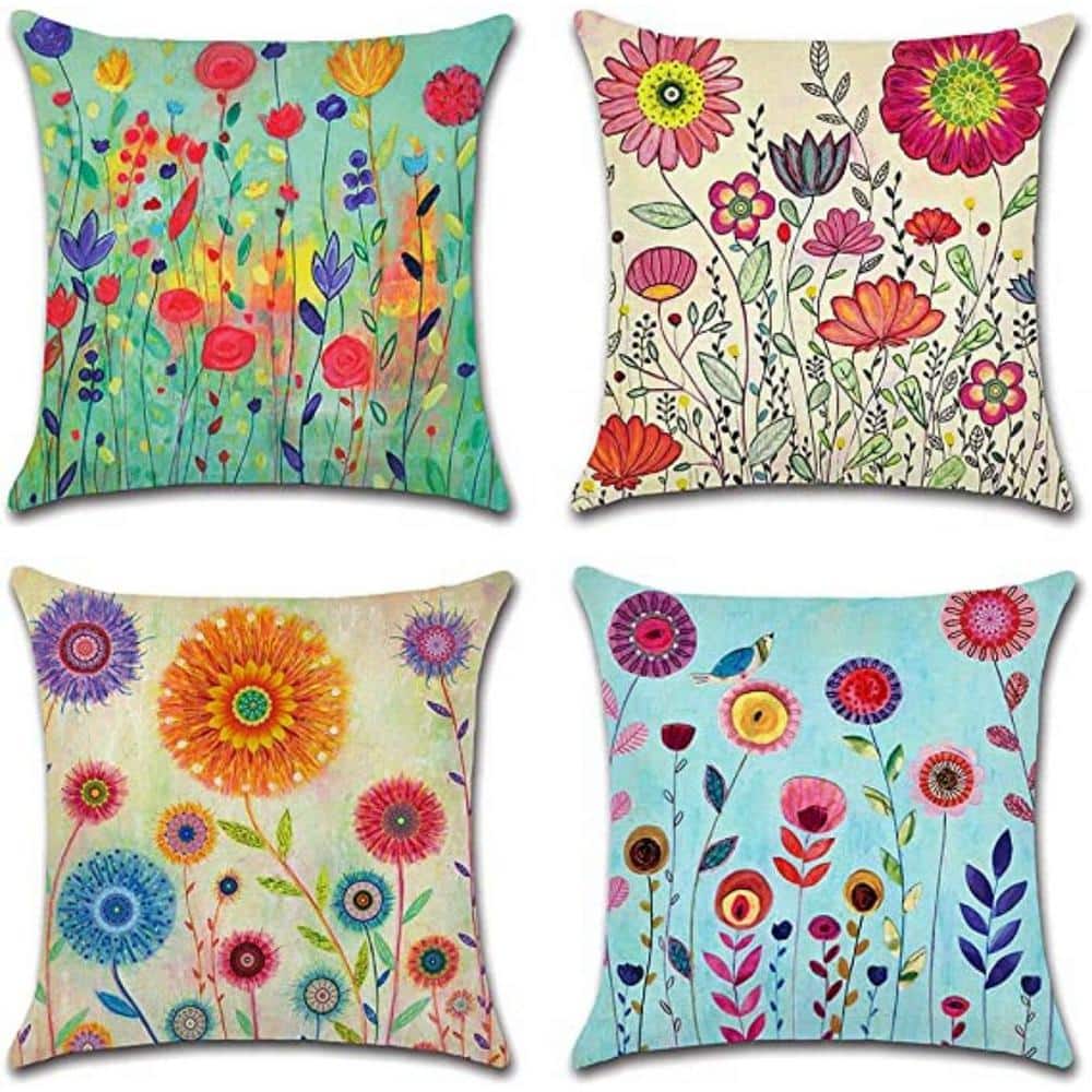 18 in. x 18 in. Decorative Outdoor Throw Pillow Covers Flowers Pattern Wate