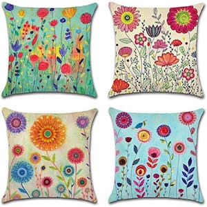 18 in. x 18 in. Decorative Outdoor Throw Pillow Covers Flowers Pattern Waterproof Cushion Covers (Set of 4)