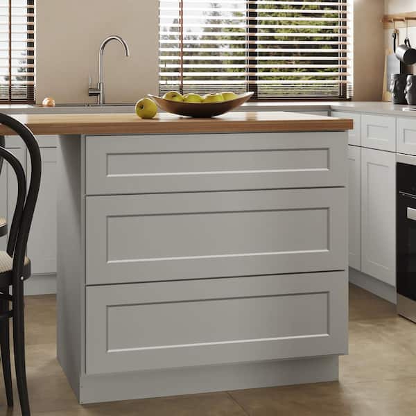 Hausvita 36 in. W x 24 in. D x 34.5 in. H Ready to Assemble Plywood Base Kitchen Cabinet with 3-Drawersin Shaker Dove