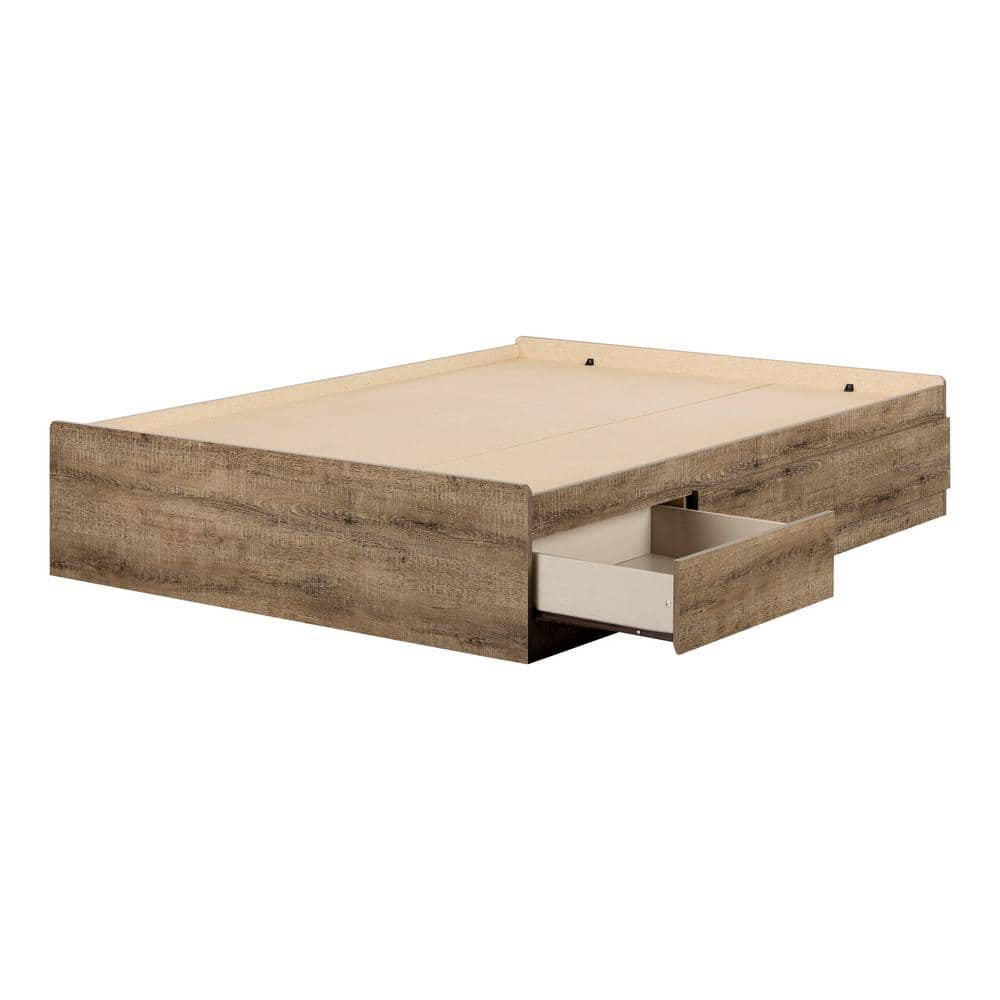 Weathered Oak Full Platform Bed with 3 Storage Drawers