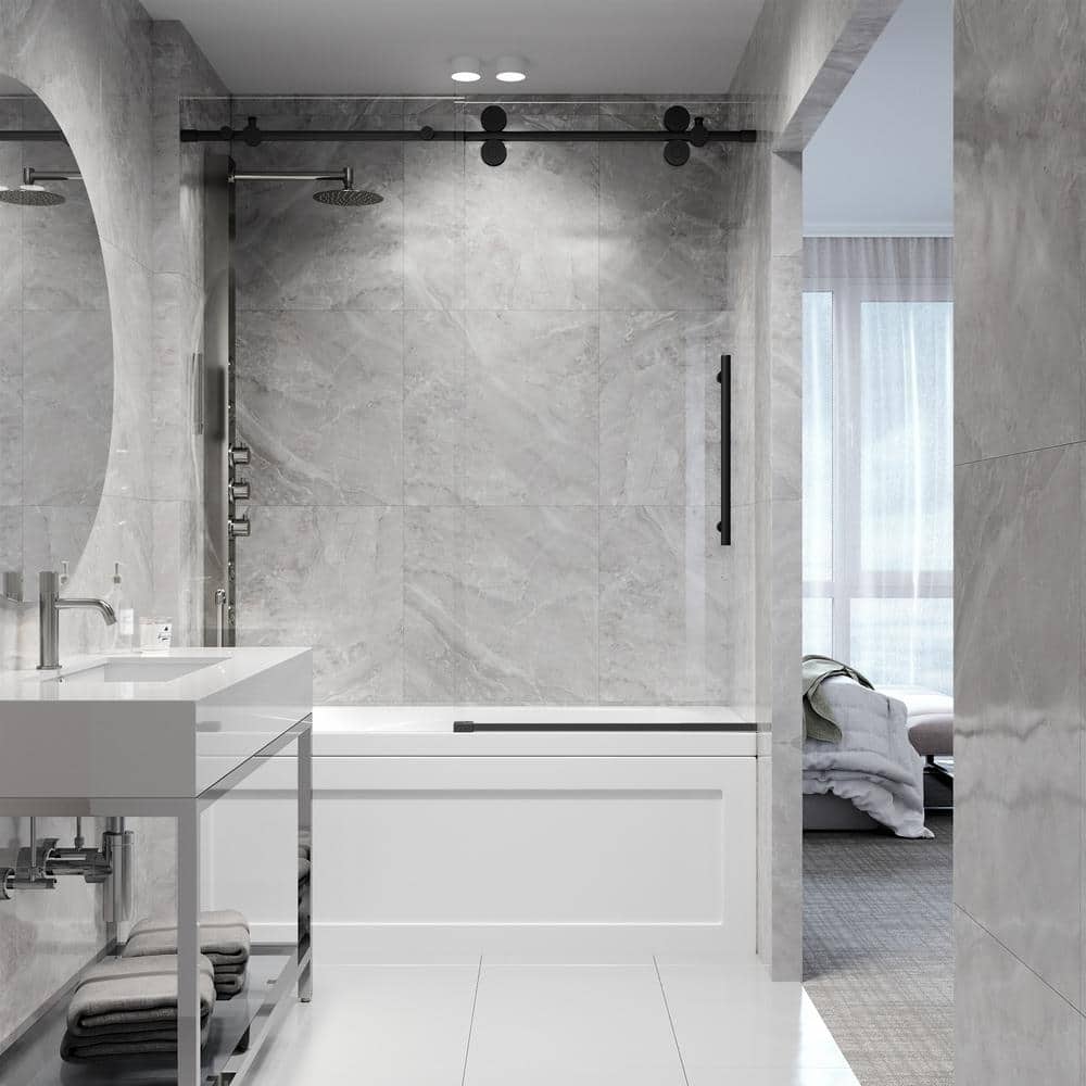 Elan 56-60" Matte Black Frameless Sliding Tub Door with Laminated Glass