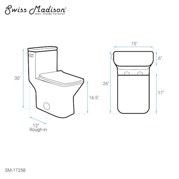 Swiss Madison Carre 1-piece 1.28 GPF Single Flush Square Toilet in