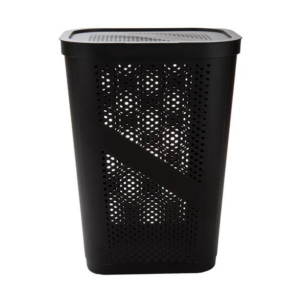 Photo 1 of Brown Perforated Plastic Dirty Clothes 60 Liter Storage Basket with Lid
