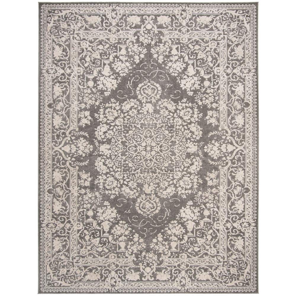 Elegance in Bloom Dark Grey/Cream Floral Cotton-Blend 8'x10' Area Rug