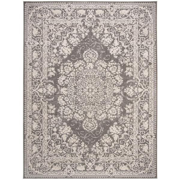 SAFAVIEH Reflection Dark Gray/Cream 8 ft. x 10 ft. Floral Border Area ...