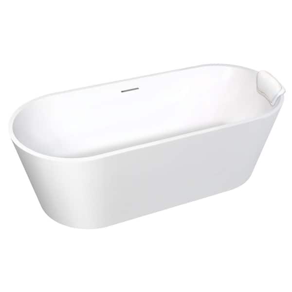 Transolid Maris Grande 67 in. x 31.125 in. Soaking Bathtub with Center Drain in Matte White with Pillow