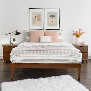 Pheba 3-Piece Walnut Brown Wood Frame Platform Queen Bed with 2 (2-Drawer) Nightstand (Set of 2) Bedroom Set