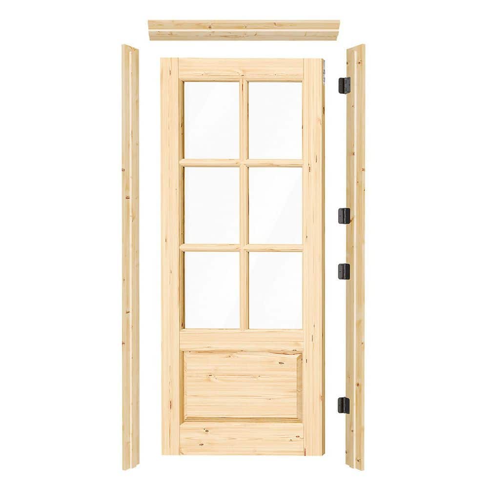 30 in. x 80 in. 6-Lite Clear Glass Pine Wood Assembly Required Front Door with Right-Handed & Pine Quick Assemble Jamb price history on PriceWatchPro