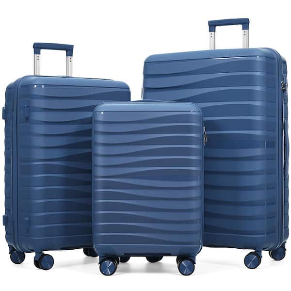 Polibi 3-Piece Blue ABS Plastic Hardside Luggage Set with 360