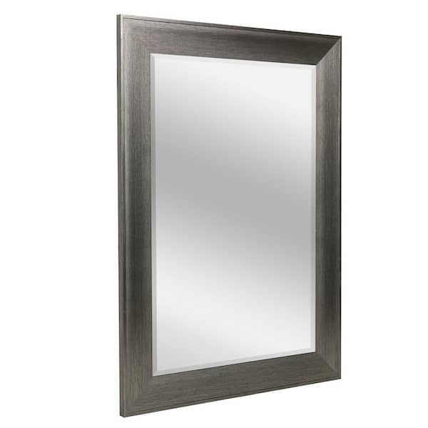 Deco Mirror 43.5 in. H x 31.5 in. W Raised Lip Rectangle Metallic Gray Framed Beveled Glass Accent Wall Mirror