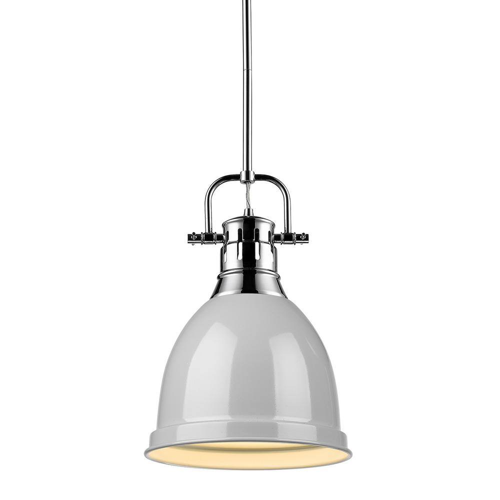 Golden Lighting Duncan 1-Light Chrome Pendant and Rod with Gray Shade ...