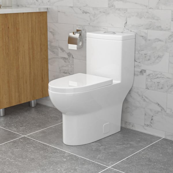 1-Piece 1.1 GPF/1.6 GPF Double Flush Elongated Toilet with Soft-Close Seat in White