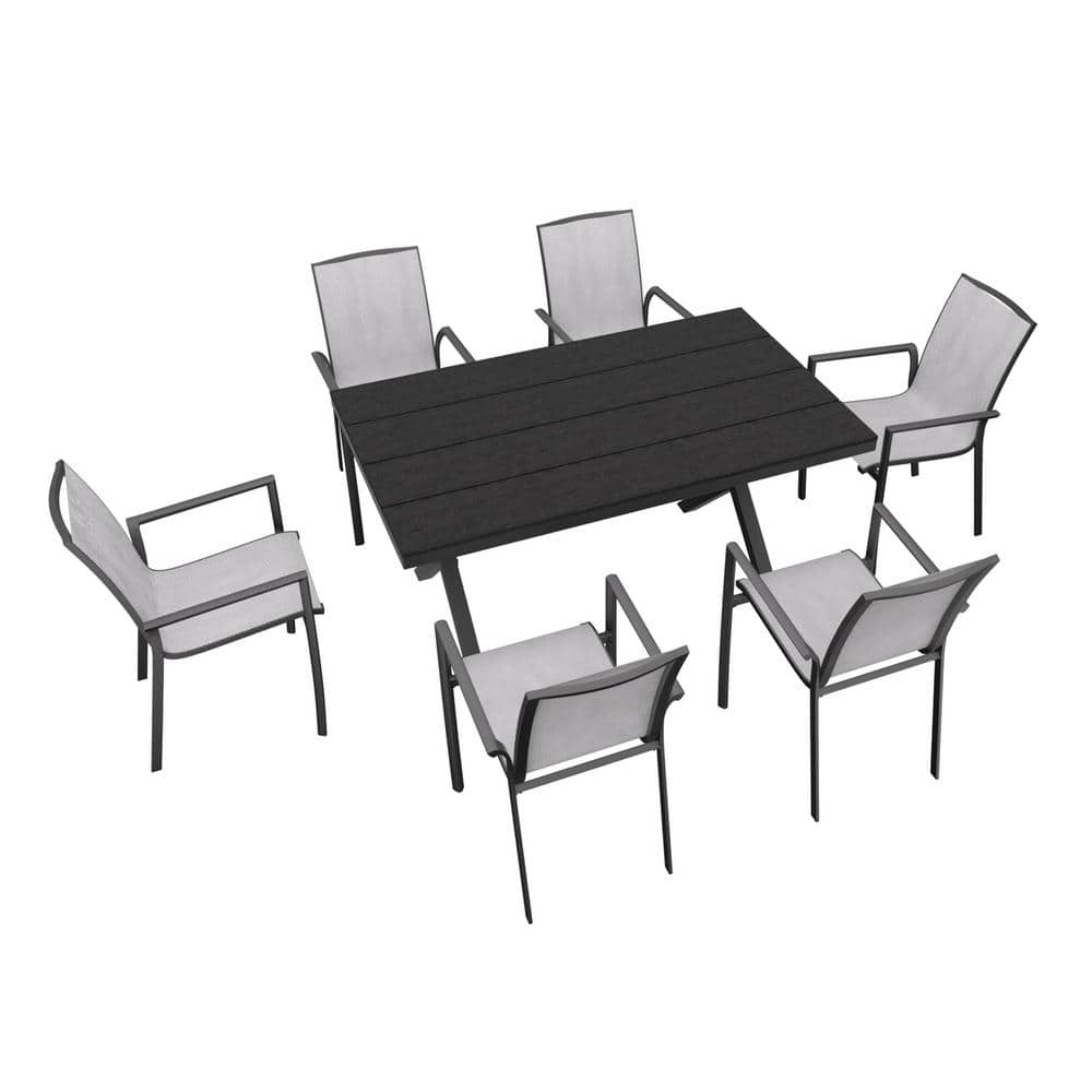 Clihome 7-Pieces Outdoor Patio Dining Set , 6 Stackable Aluminum Dining ...