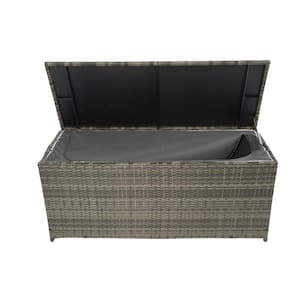 113 Gal. Outdoor Patio Gray Wicker Deck Boxes with Lid