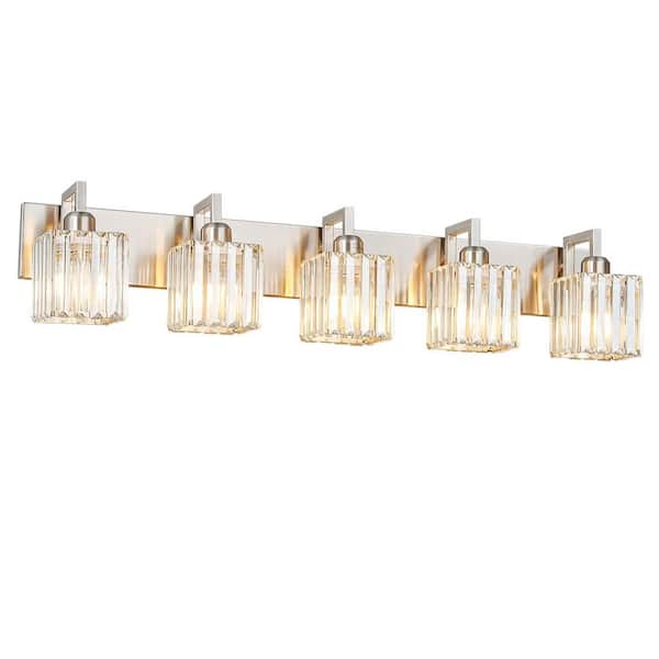 Home Lighting Fixture Width 36.22" In. " 5-Light SandNickel Modern Crystal Vanity Lights Wall Sconces for Bathroom