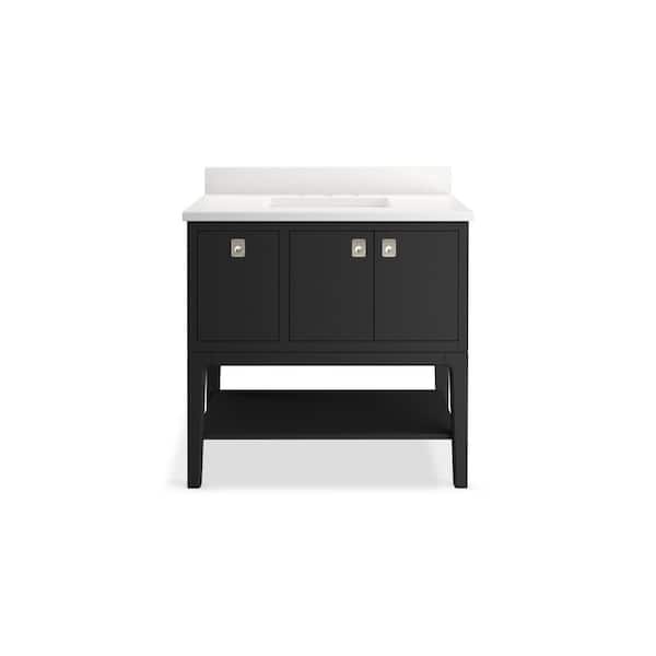 Seagrove 37in. Single Sink Freestanding Ferrous Grey Bath Vanity with White Quartz Top Assembled