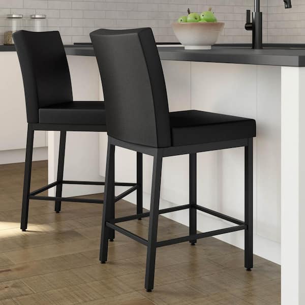 Amisco Perry 30 in. Black Faux Leather / Black Metal Bar Stool
