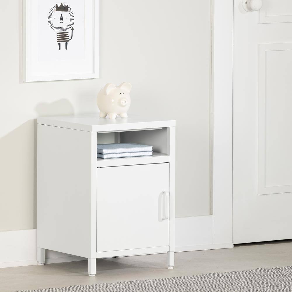 White Metal Contemporary Nightstand with Storage Compartment