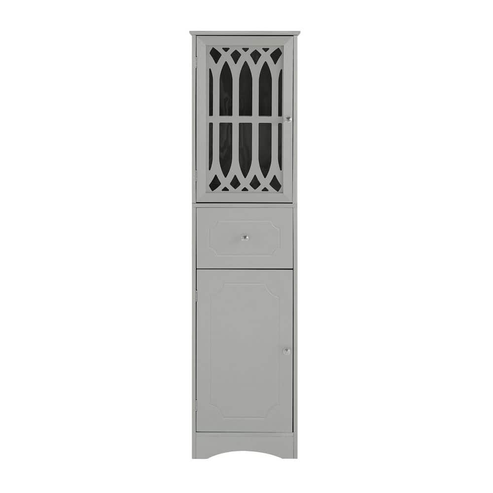 14.20 in. W x 16.50 in. D x 63.80 in. H Gray Linen Cabinet with Drawer and Doors