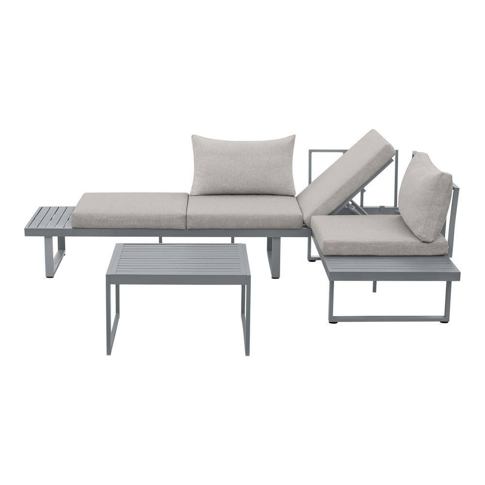 Creekfield 3-Piece Aluminum Outdoor Modular Sectional with CushionGuard Stone Gray Cushions - Thumbnail 3