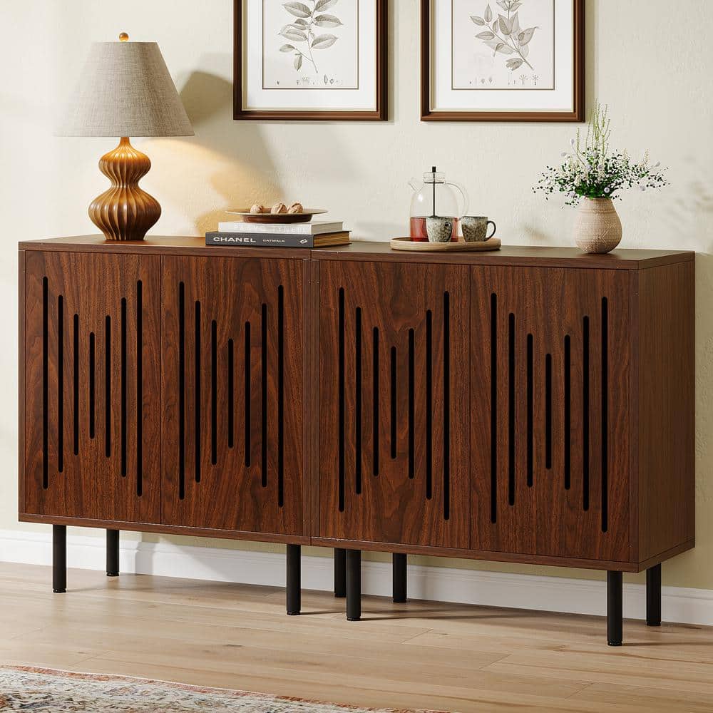 Brown Oak Wood 63'' Modern Sideboard Buffet Cabinet with Metal Legs