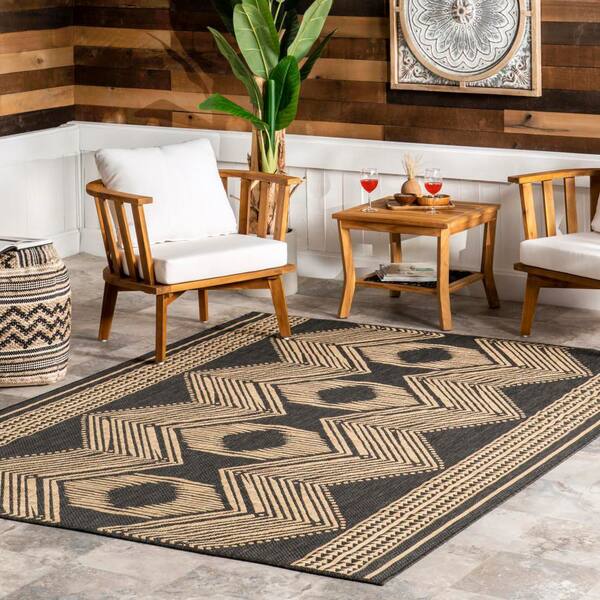Ranya Tribal Dark Grey 10 ft. x 13 ft. Outdoor Area Rug