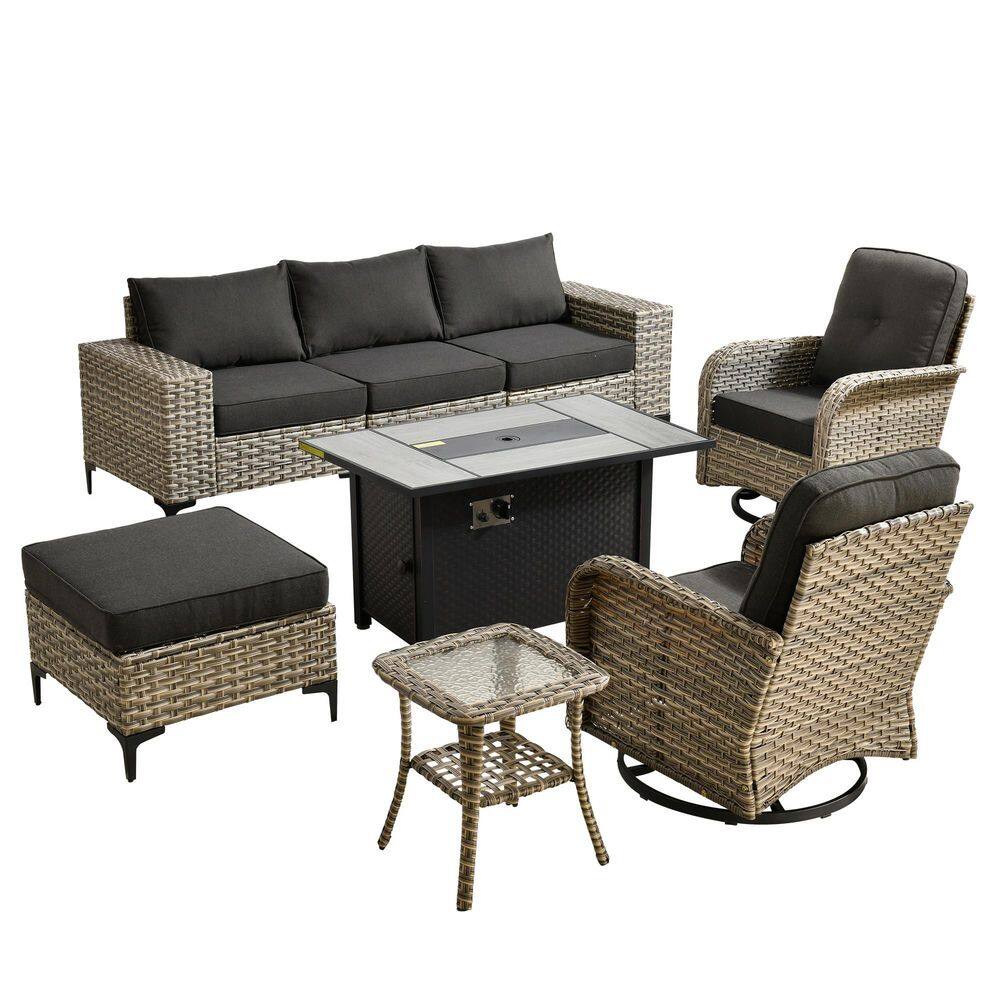 Resort 8 Pieces Wicker Outdoor Patio and Swivel Rocking Chairs with Black Cushions price history on PriceWatchPro