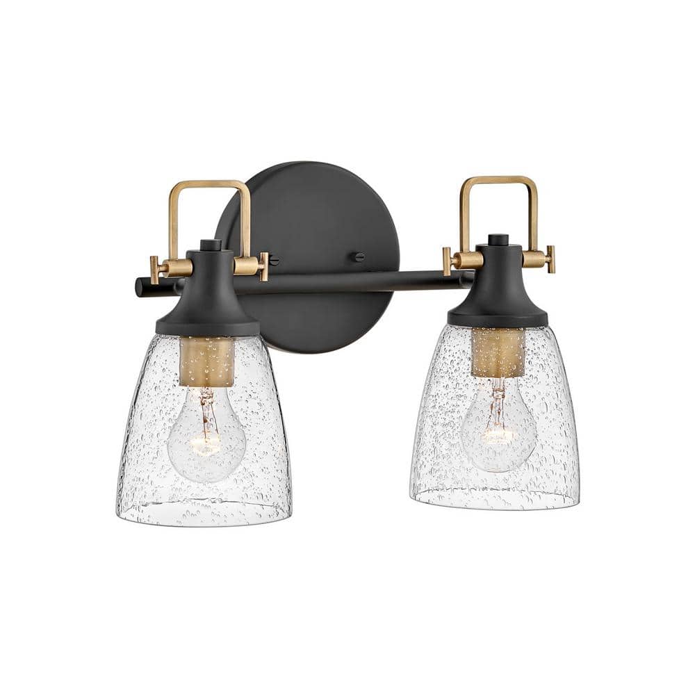 Easton Heritage Brass & Black 2-Light Dimmable Vanity Light with Clear Seedy Glass