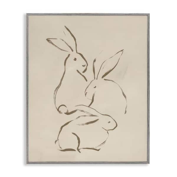 Earthtone Bunny Sketch by June Erica Vess Gray Framed Giclee Art Print Animal 24 in. x 30 in.