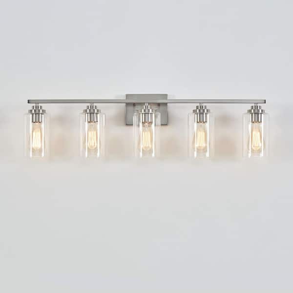 35 in. 5-Light Brushed Nickel Vanity Light with Clear Glass Shade