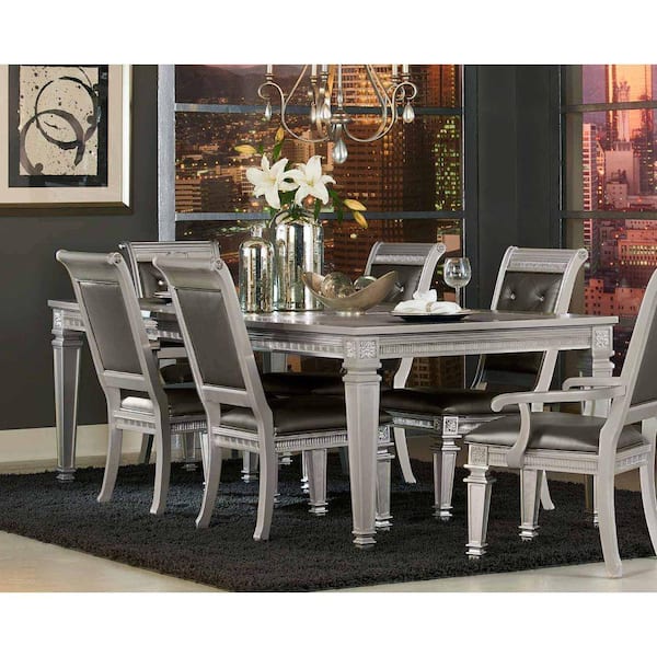 Benjara Modern Style 42.5 In. Silver Wooden 4-Legs Dining Table (Seats ...