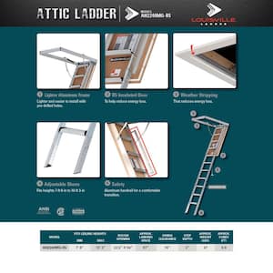 Energy Efficient 7 ft. 8 in. to 10 ft. 3 in., 22.5 in. x 54 in. Insulated Aluminum Attic Ladder, 375 lbs. Load Capacity