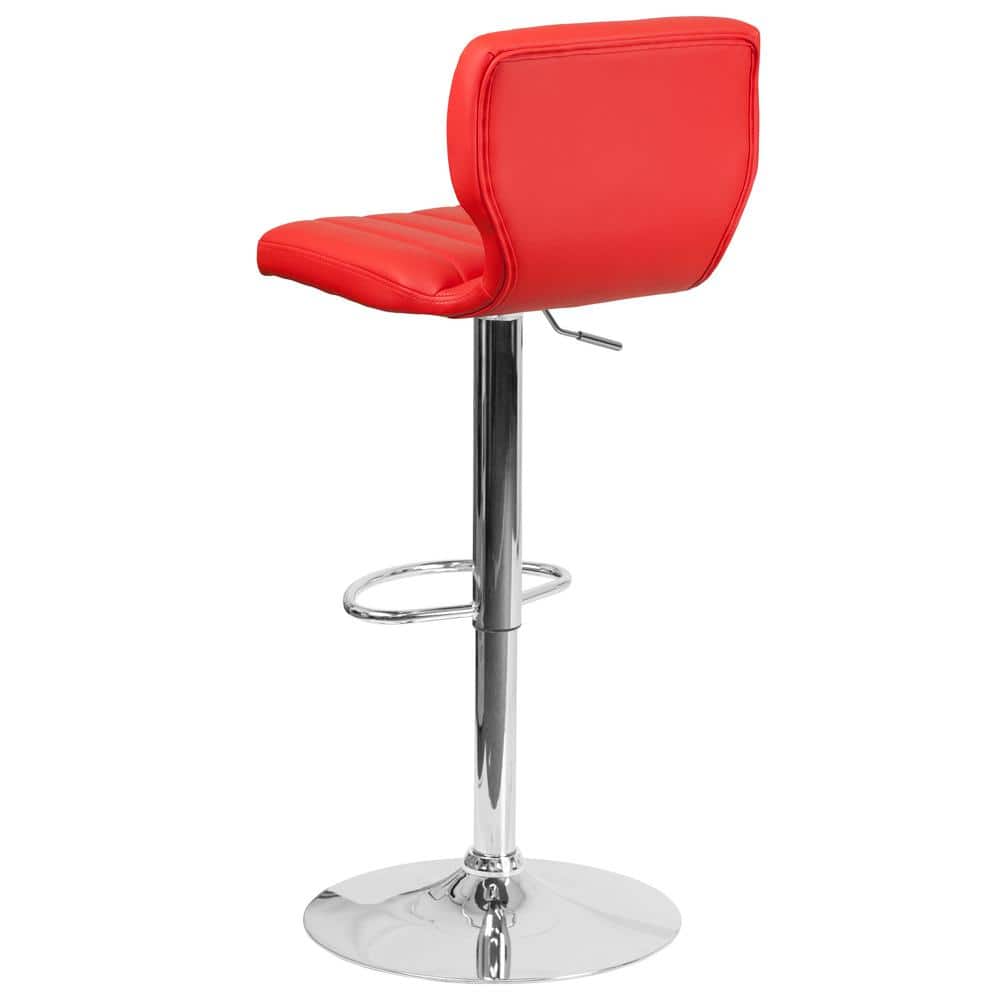 Posh Red Vinyl Adjustable Swivel Bar Stool with Chrome Base