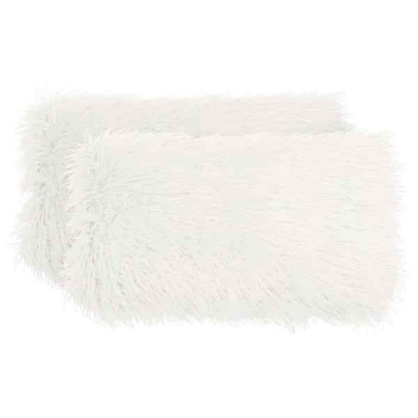 white faux fur lumbar pillow