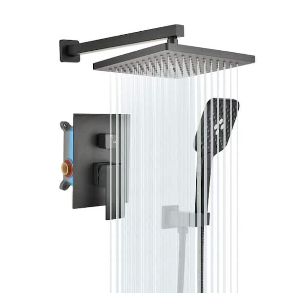 Fapully Single Handle Shower Faucet Set, with Handheld Shower and Rainfall Shower Head Combination Set Wall Mount in Matt Black