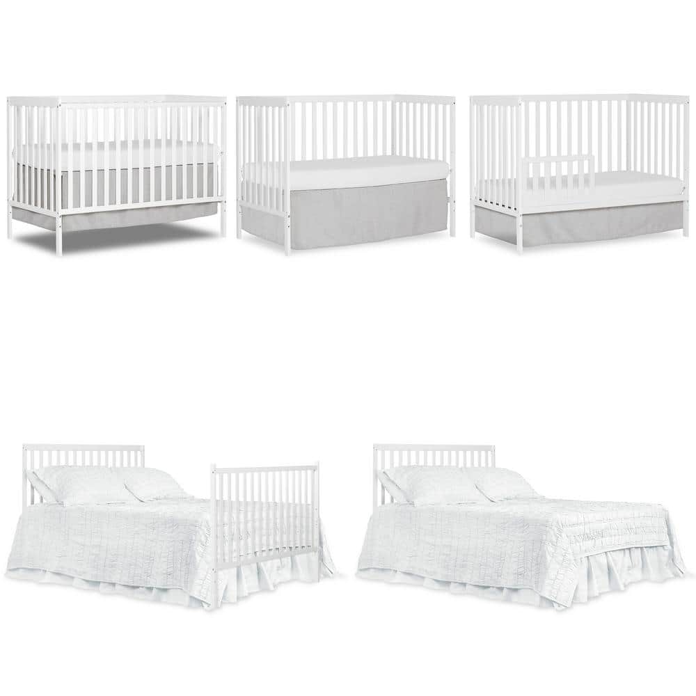 White 5-in-1 Convertible Crib with Adjustable Mattress Support