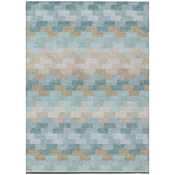 Chantille Machine Washable Indoor/Outdoor Abstract ACN3052 Teal 10 ft. x 14 ft. Area Rug