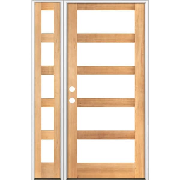 56 in. x 96 in. Modern Hemlock Right-Hand/Inswing 5-Lite Clear Glass Clear Stain Wood Prehung Front Door w/Left Sidelite