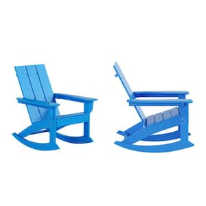 Shoreside Pacific Blue Plastic Modern Adirondack Outdoor Rocking Chair (Set of 2)