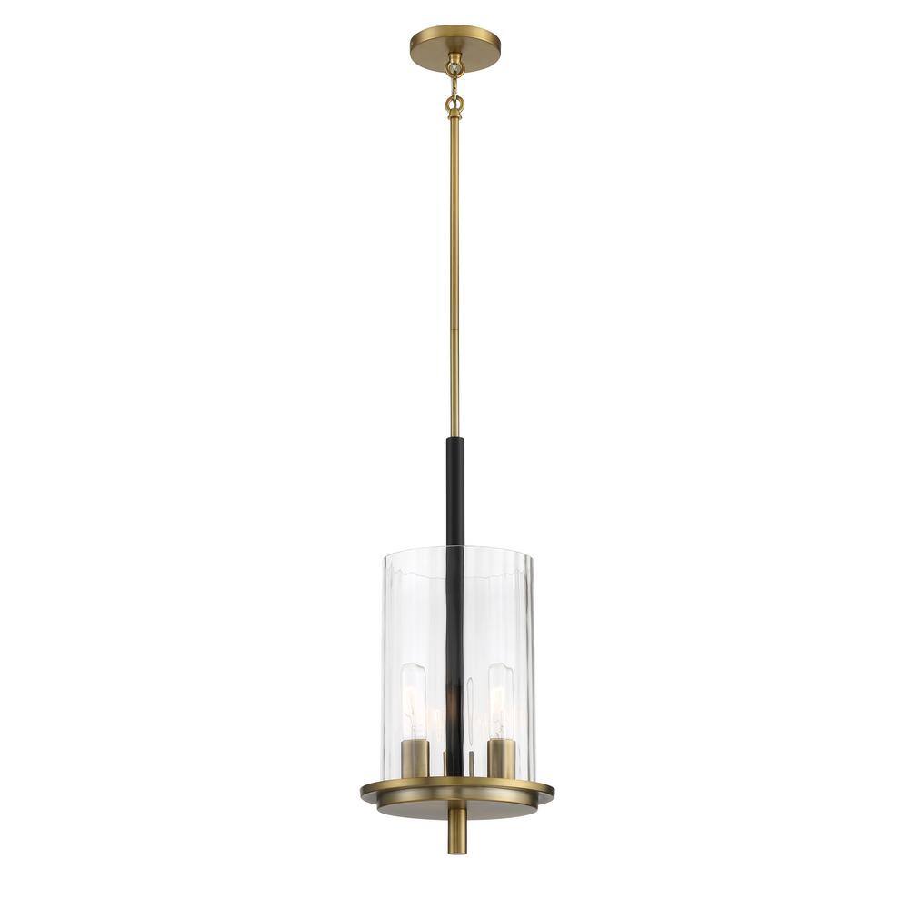 Baldwin Park Coal and Soft Brass 3-Light Ribbed Glass Pendant