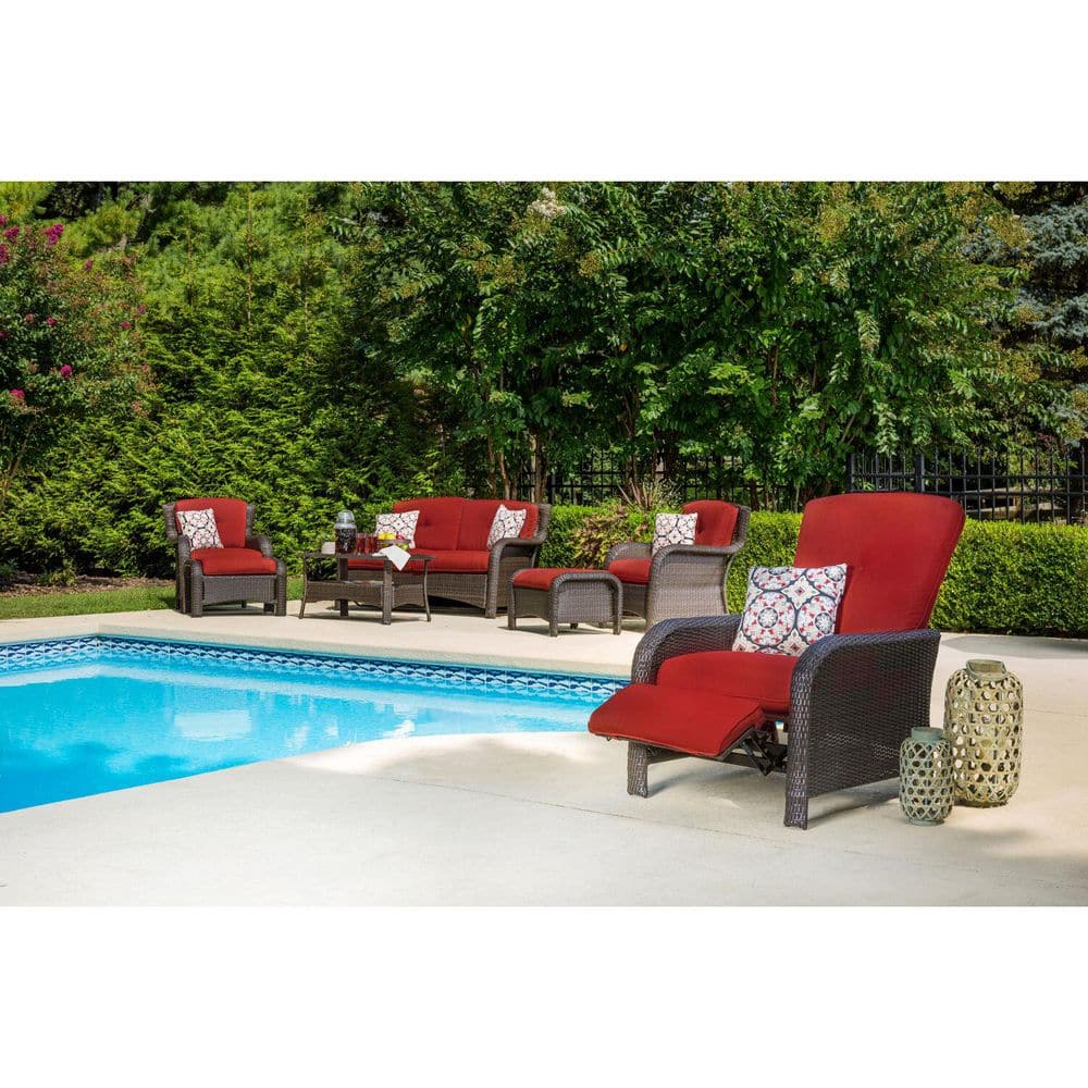 Strathmere Crimson Red Wicker and Steel Outdoor Recliner