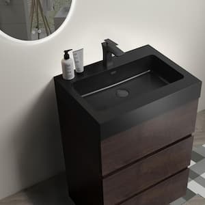 24 in. W x 18.1 in. D x 37 in. H Freestanding Bath Vanity in Brown with Black Engineered Stone Top