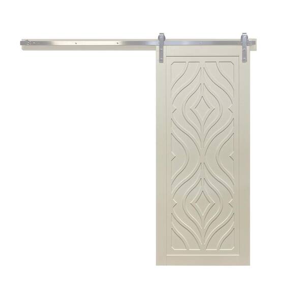 VeryCustom 36 in. x 84 in. Zaftig Sway Off White Wood Sliding Barn Door with Hardware Kit in Stainless Steel