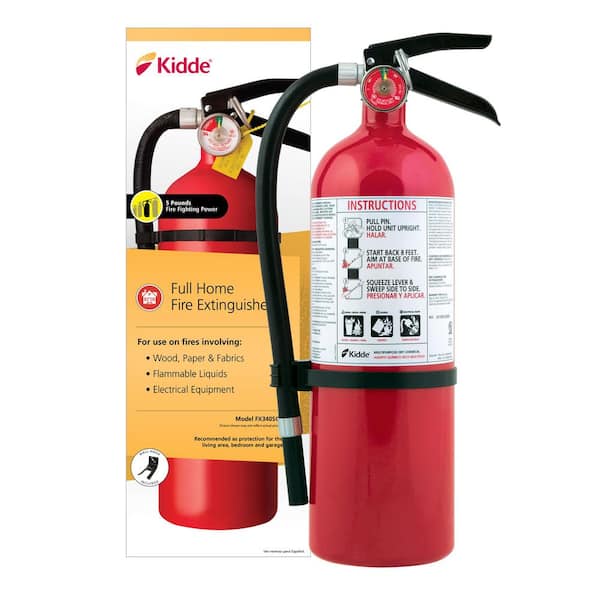 Kidde Full Home Fire Extinguisher with Hose, Easy Mount Bracket & Strap, 3-A:40-B:C, Dry Chemical, One-Time Use
