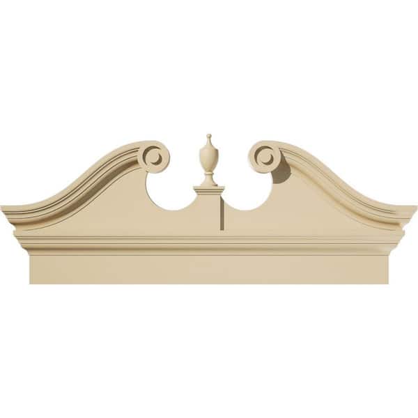 40 in. W x 16-7/8 in. H x 2-3/4 in. P Rams Head Signature Urethane Combination Pediment Urn Ships Unattached in Box Prim