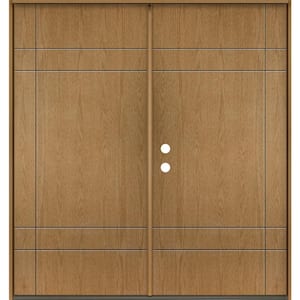 SUMMIT Modern 72 in. x 80 in. Right-Active/Inswing Solid Panel Bourbon Stain Double Fiberglass Prehung Front Door
