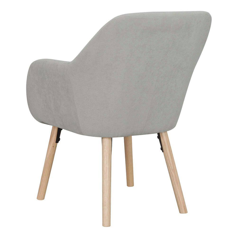 Pewter Gray Linen and Velvet Wingback Accent Chair with Oak Legs